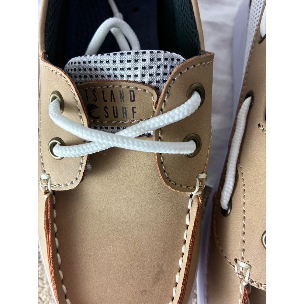Boat Shoes Mens Boys 7.5 Tan White Mesh Nautical Deck Loafers Preppy Island Surf